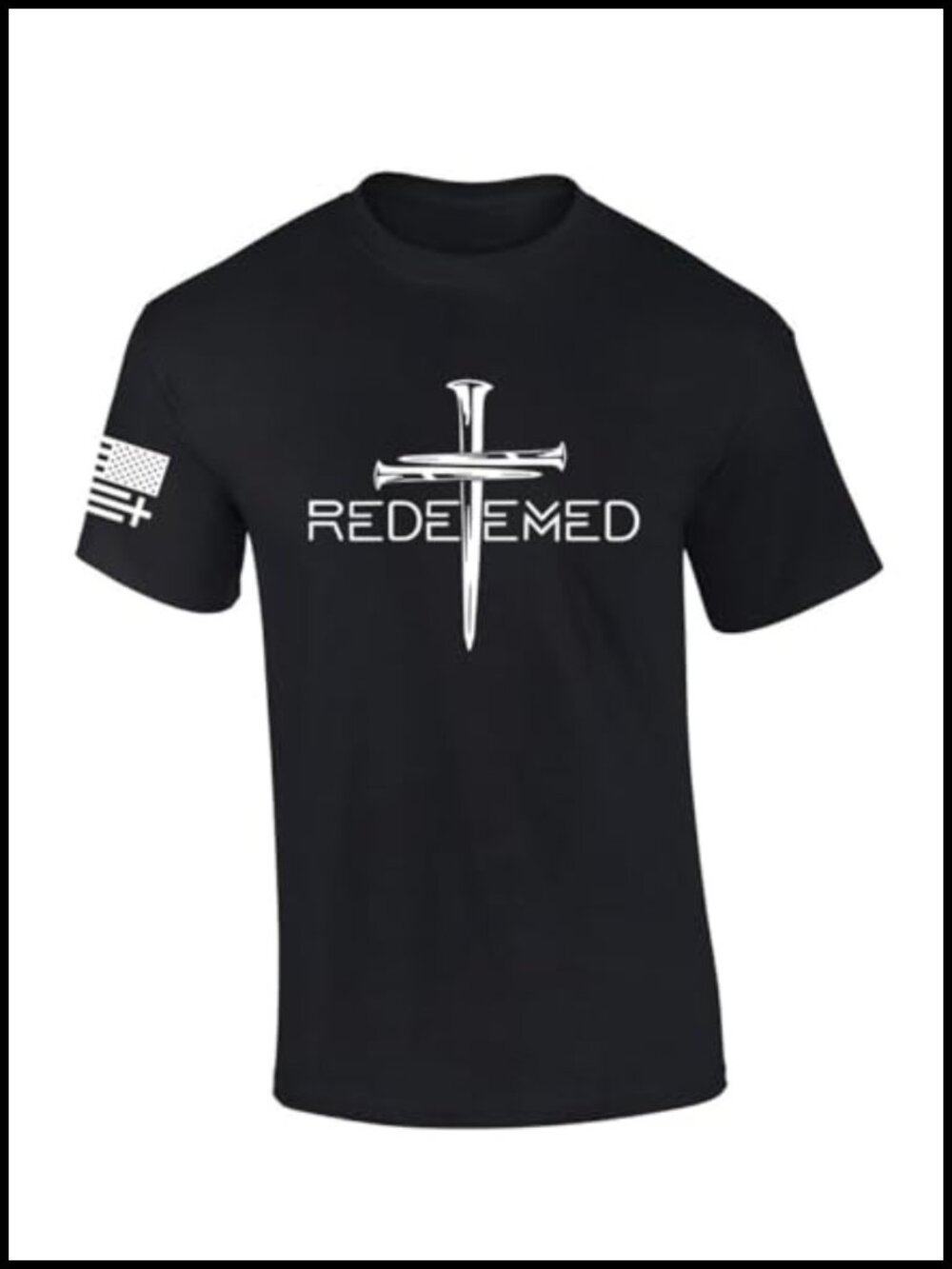 Christian Cross Nails American Flag Graphic Tee Crewneck Short Sleeve T-Shirt
